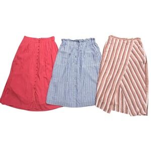 Madewell Maxi Skirts M Medium Coral Blue Beige Tan Brown Striped Linen Boho Chic